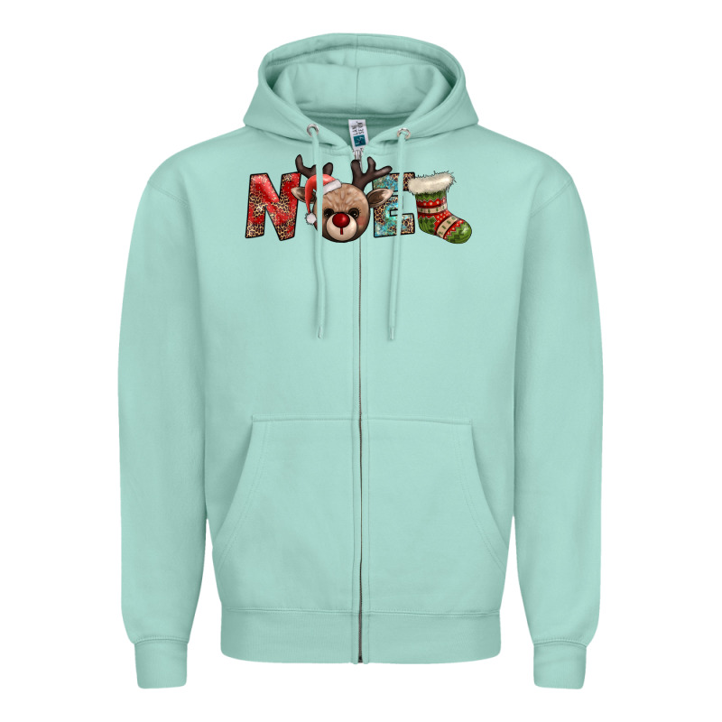 Noel With Sock And Reindeer Zipper Hoodie by AdoDesignShop | Teevron