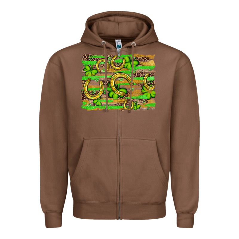 Horseshoe Shamrock Leopard Wood Glitter Background Zipper Hoodie by Artiststas | Teevron