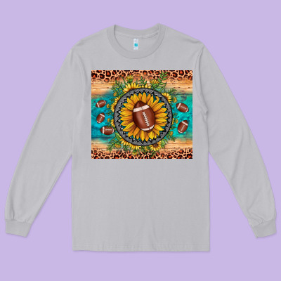 Football Leopard Turquoise Sunflower Long Sleeve Tee Designed By Jahusdesignshop