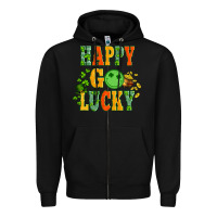 Black happy go lucky  with coin and shamrock Zipper Hoodie - Artiststas