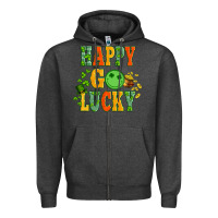 Charcoal Heather happy go lucky  with coin and shamrock Zipper Hoodie - Artiststas