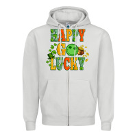 Dove Grey happy go lucky  with coin and shamrock Zipper Hoodie - Artiststas