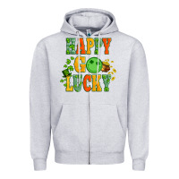 Heather Grey happy go lucky  with coin and shamrock Zipper Hoodie - Artiststas