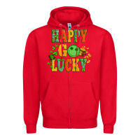 Red happy go lucky  with coin and shamrock Zipper Hoodie - Artiststas