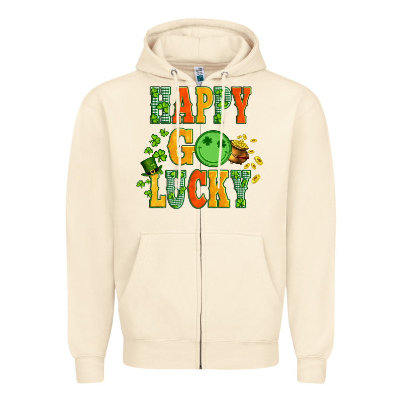 Happy Go Lucky  With Coin And Shamrock Zipper Hoodie by Artiststas | Teevron