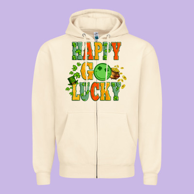 Happy Go Lucky  With Coin And Shamrock Zipper Hoodie Designed By Artiststas