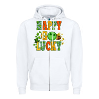 White happy go lucky  with coin and shamrock Zipper Hoodie - Artiststas
