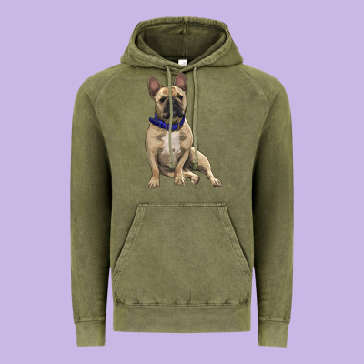 French Bulldog With Royal Blue Vintage Hoodie Designed By Ranaportraitstore
