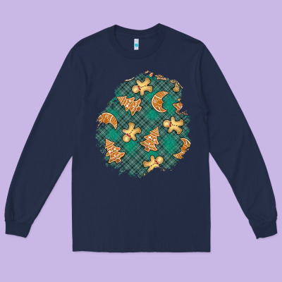 Christmas Gingerbread Cookies Patch Long Sleeve Tee Designed By Bundleandbundleshop