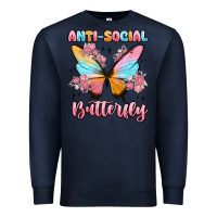 Navy anti social butterfly Premium Sweatshirt - MaliasSmallBusiness