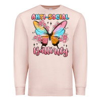 Pale Pink anti social butterfly Premium Sweatshirt - MaliasSmallBusiness