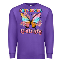 Purple anti social butterfly Premium Sweatshirt - MaliasSmallBusiness