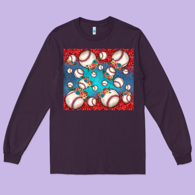 Baseball Paisley And Jean Pattern Long Sleeve Tee Designed By Jahusdesignshop