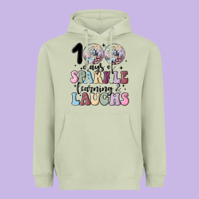 100 Days Of Sparkle Learning And Laugh Faux Sequin Heavyweight Hoodie Designed By Maliassmallbusiness