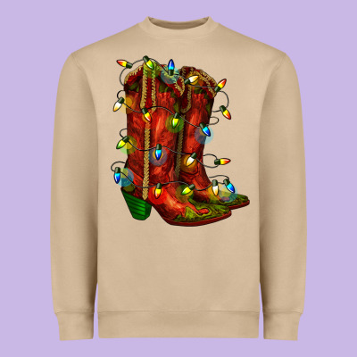 Christmas Western Boots With Lights Heavyweight Sweatshirt Designed By Ranaportraitstore