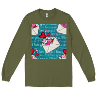 Army Green valentines day envelope with hearts Long Sleeve Tee - BundleAndBundleShop