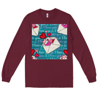 Burgundy valentines day envelope with hearts Long Sleeve Tee - BundleAndBundleShop