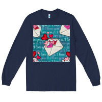 Navy valentines day envelope with hearts Long Sleeve Tee - BundleAndBundleShop