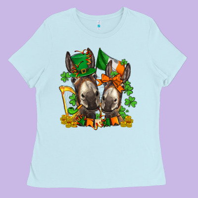 St Patricks Donkeys With  Shamrocks Ladies Tee Designed By Adodesignshop