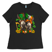 Black st patricks donkeys with  shamrocks Ladies Tee - AdoDesignShop