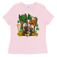 Bubblegum Pink st patricks donkeys with  shamrocks Ladies Tee - AdoDesignShop