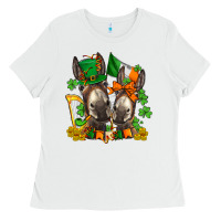White st patricks donkeys with  shamrocks Ladies Tee - AdoDesignShop