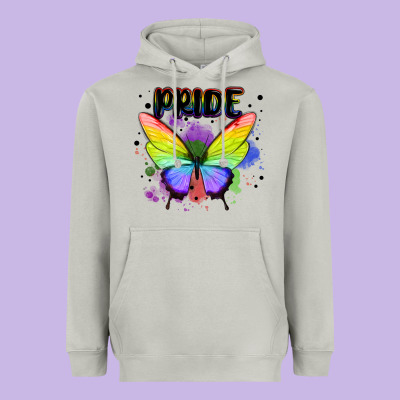 Rainbow Butterfly Pride Lgbtq Heavyweight Hoodie Designed By Maliassmallbusiness