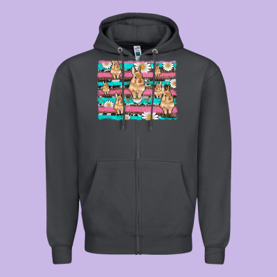 Easter Bunny With Daisy And Turquoise Cowhide Leopard  Background Zipper Hoodie Designed By Artiststas