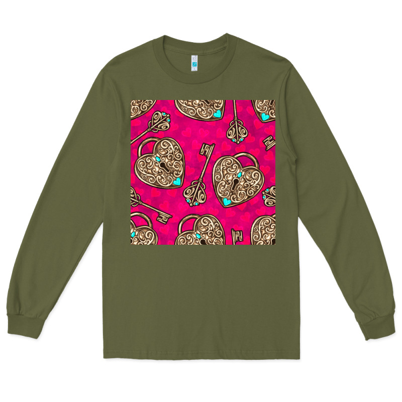 Valentines Day Lock And Key Seamless Pattern Long Sleeve Tee by BundleAndBundleShop | Teevron