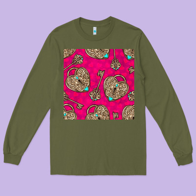 Valentines Day Lock And Key Seamless Pattern Long Sleeve Tee Designed By Bundleandbundleshop