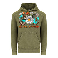 Vintage Olive with god all things are possible daisy Vintage Hoodie - Zillion Design Studio