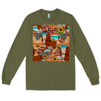 Army Green football hereford sunflower seamless pattern Long Sleeve Tee - JahusDesignShop