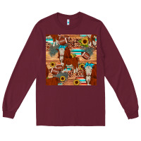 Burgundy football hereford sunflower seamless pattern Long Sleeve Tee - JahusDesignShop