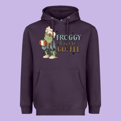 Froggy Before Coffee Heavyweight Hoodie Designed By Maliassmallbusiness
