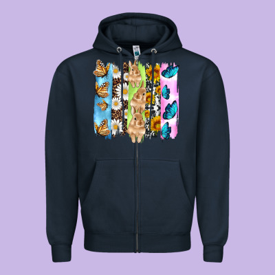 Easter Bunny Butterfly Daisy And Sunflower With Cowhide And  Leopard B Zipper Hoodie Designed By Artiststas