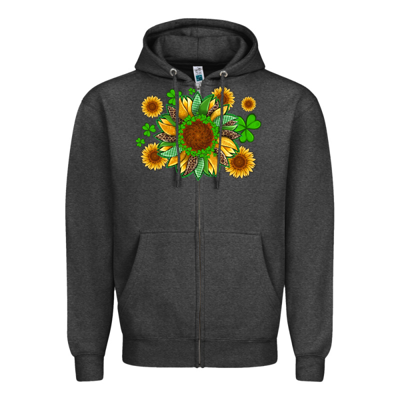 St Patricks Sunflowers With Shamrock And Glitters With Leopard Zipper Hoodie by Artiststas | Teevron