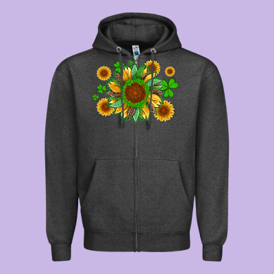 St Patricks Sunflowers With Shamrock And Glitters With Leopard Zipper Hoodie Designed By Artiststas