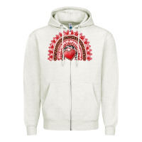 Oatmeal Heather valentine's day rainbow with heart Zipper Hoodie - AdoDesignShop