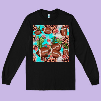 Football Leopard Cactus Seamless Pattern Long Sleeve Tee Designed By Jahusdesignshop