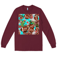Burgundy football leopard cactus seamless pattern Long Sleeve Tee - JahusDesignShop