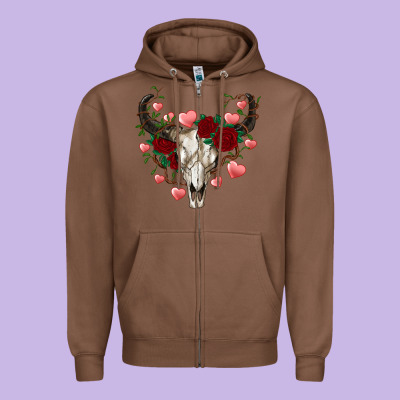 Valentine's Bull Skull Zipper Hoodie Designed By Adodesignshop