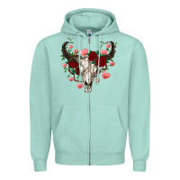 Seafoam valentine's bull skull Zipper Hoodie - AdoDesignShop