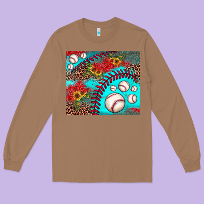 Baseball Leopard Turquoise Sunflower Long Sleeve Tee Designed By Jahusdesignshop