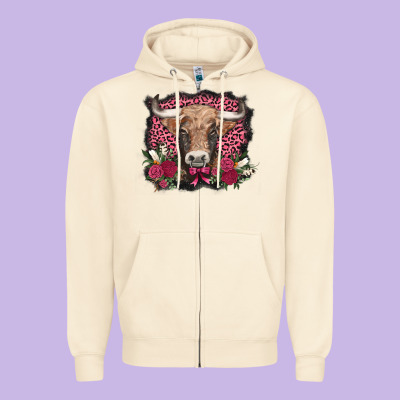 V.d. Cow And Roses Zipper Hoodie Designed By Adodesignshop