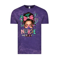 Cloud Purple afro messy bun nurse life Vintage Tee - texasbilliewilder