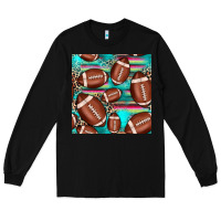 Black football leopard turquoise seamless pattern Long Sleeve Tee - JahusDesignShop