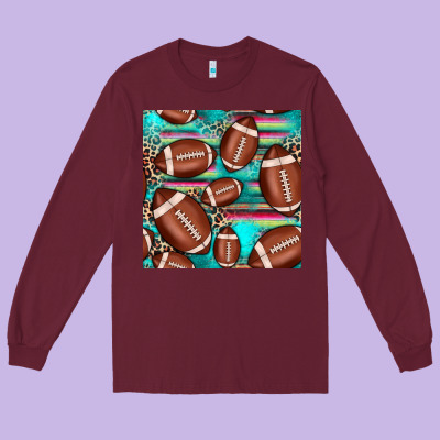 Football Leopard Turquoise Seamless Pattern Long Sleeve Tee Designed By Jahusdesignshop