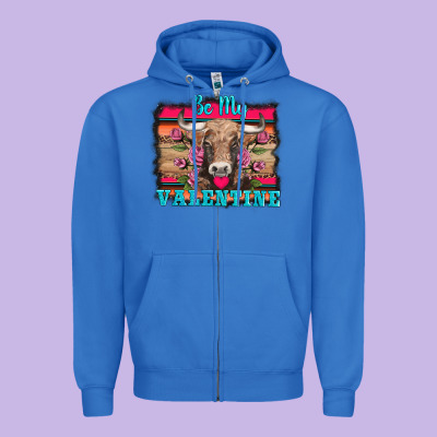 Be My Valentine With Cow Zipper Hoodie Designed By Adodesignshop
