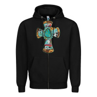 Black cross with leopard sunflower gemstone serape cowhide Zipper Hoodie - Artiststas
