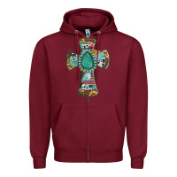 Burgundy cross with leopard sunflower gemstone serape cowhide Zipper Hoodie - Artiststas